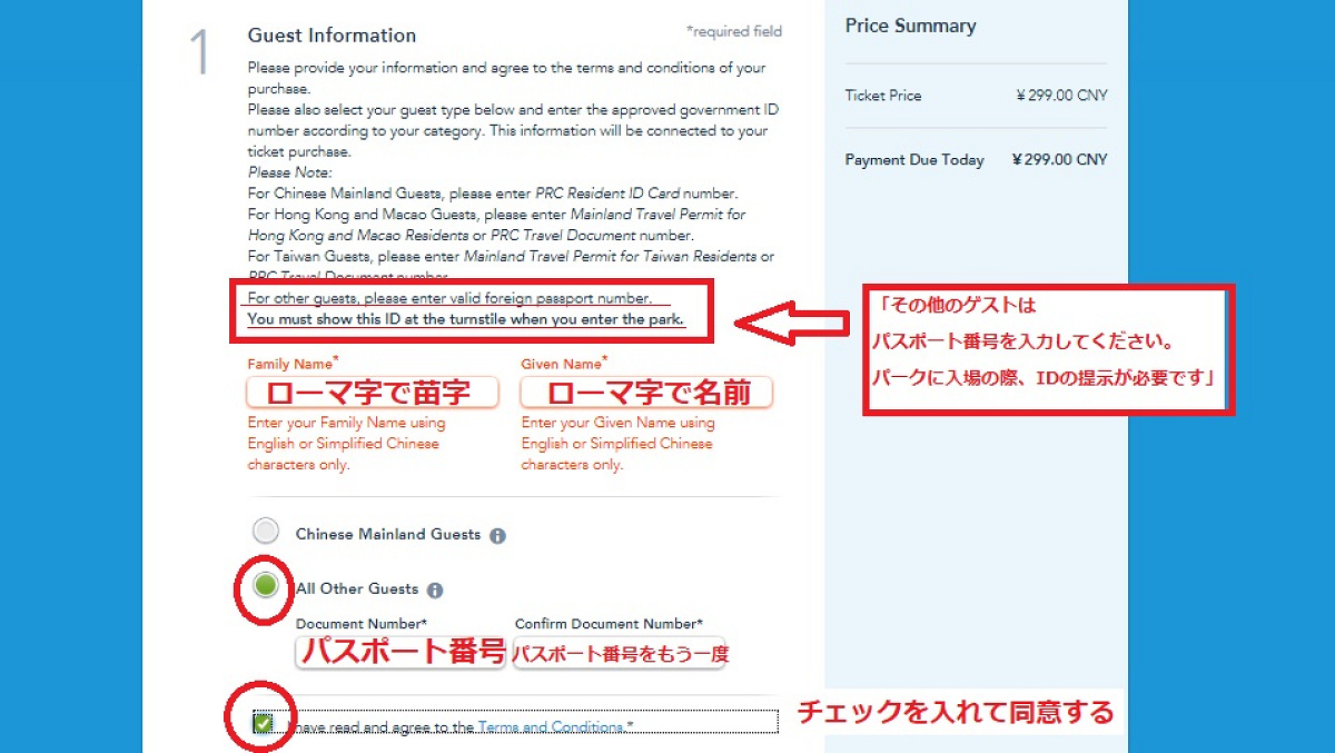 合計金額を確認したら、パスポート番号などを入れていきます。