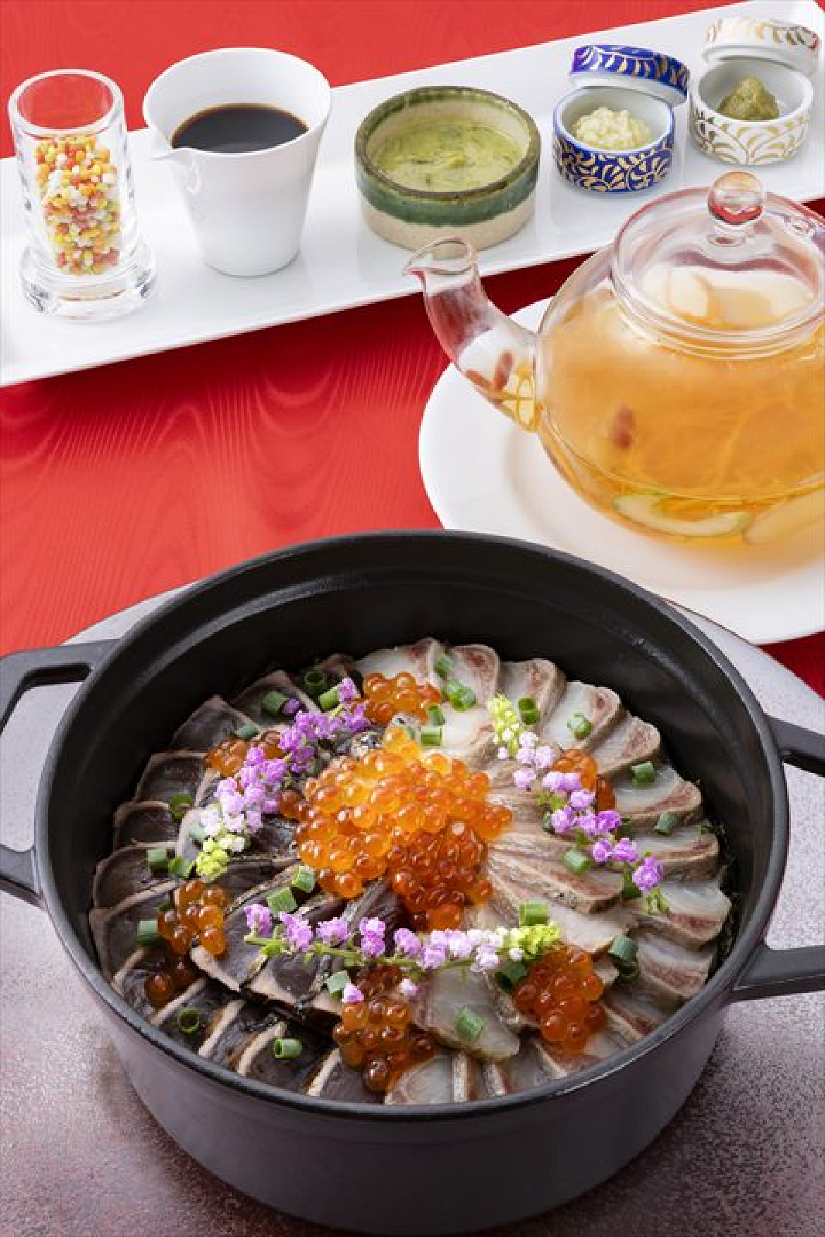 南方上り鰹とカンパチ藁焼きのココットご飯 土佐ぬたと高知県産生姜のスープ