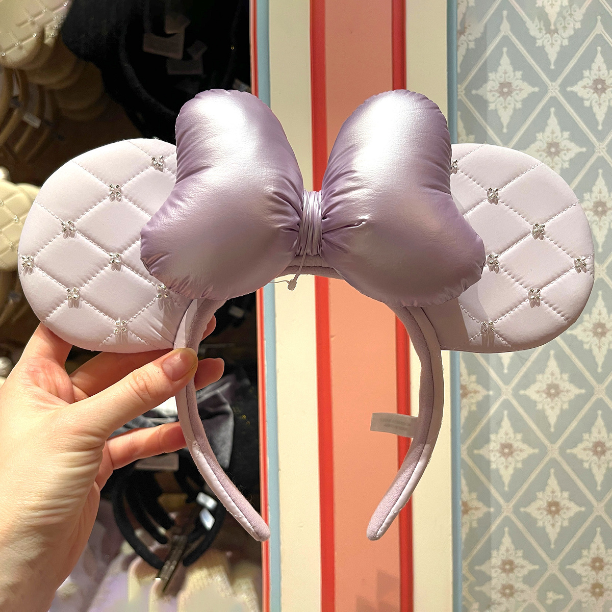 ディズニー ミニー パープル ファンキャップ リボン ビジュー付き