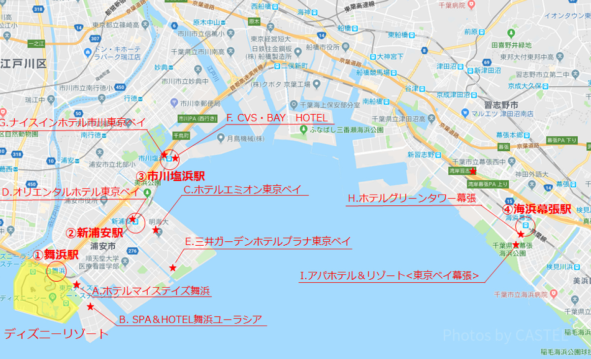 ディズニー近郊マップ（Google Mapより引用）