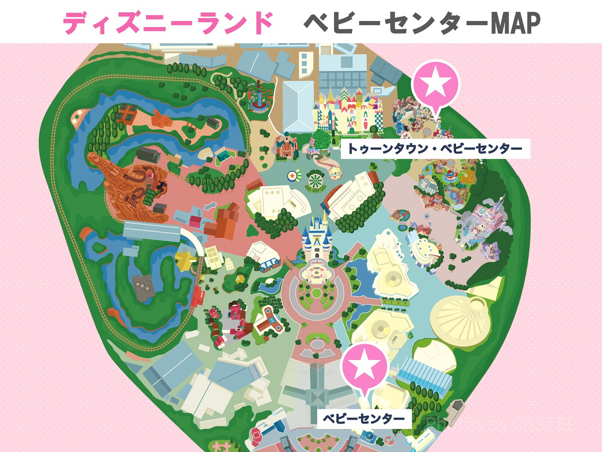Disney スーベニアマップ ディズニーランド：ベビーセンターの場所マップ| キャステル