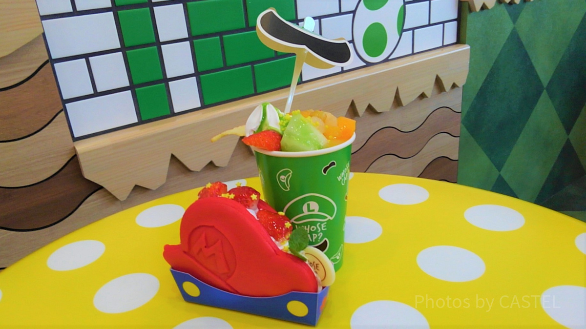 （写真右）ホット・パフェドリンク　ルイージのフルーツパフェ