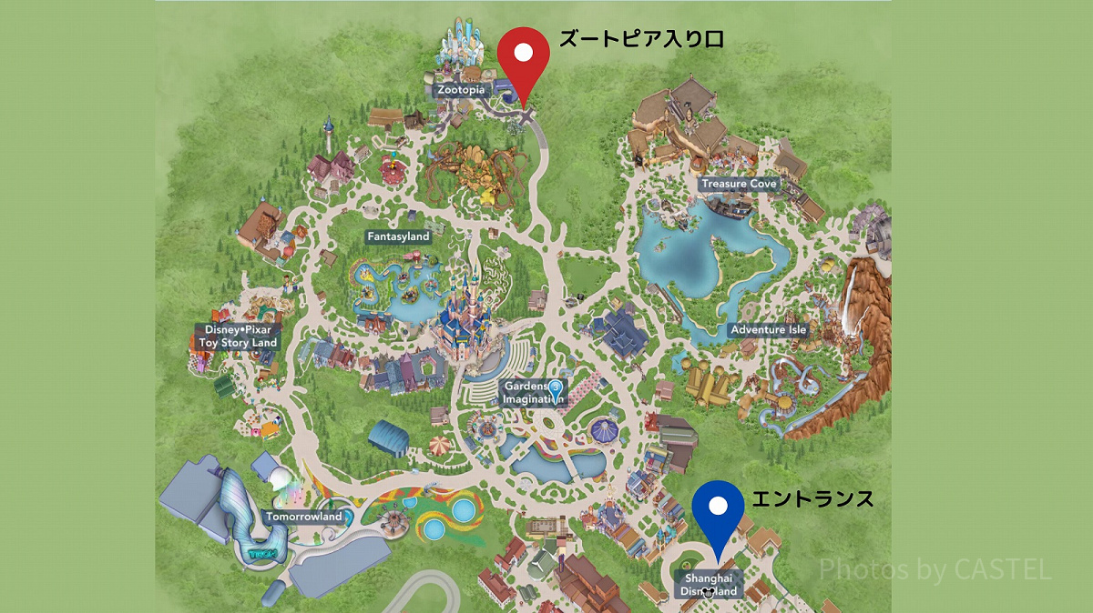 上海ディズニー入り口とズートピアエリアの位置| キャステル | CASTEL
