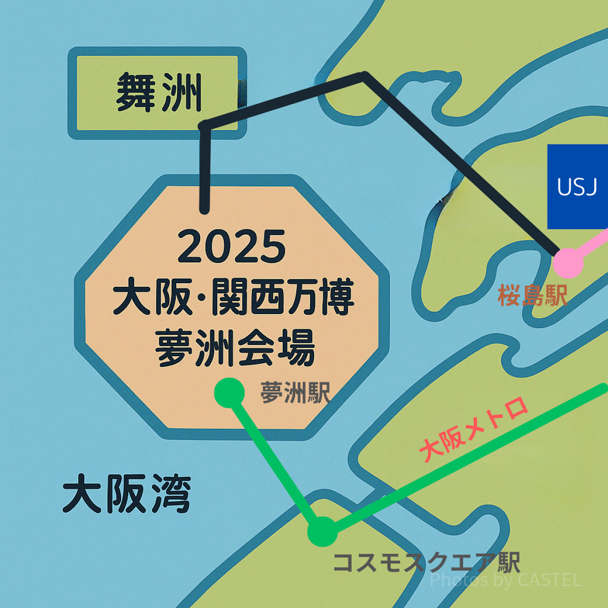 USJと大阪万博会場との位置関係