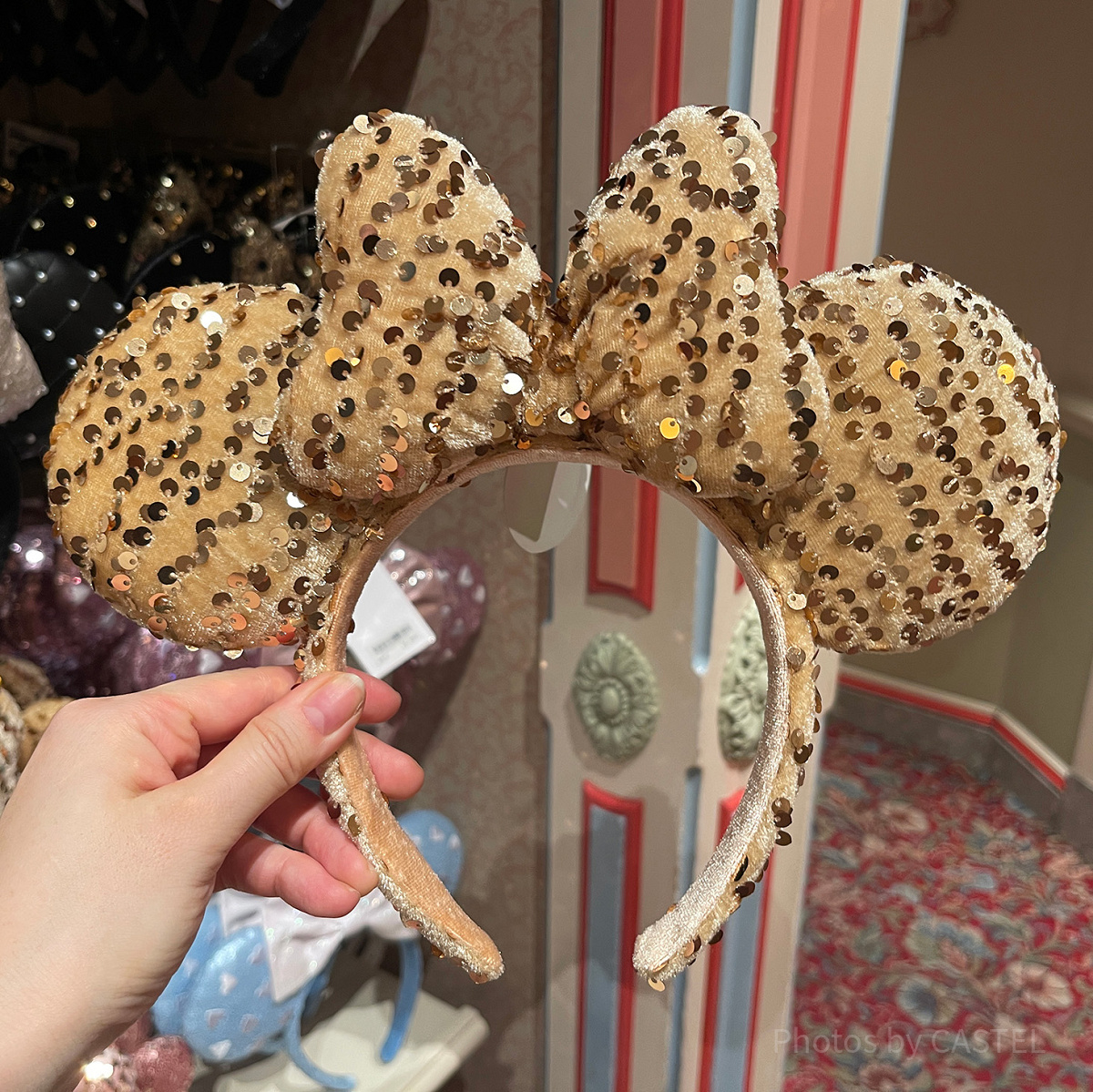 ミニーベロアスパンコールカチューシャ（シャンパンゴールド