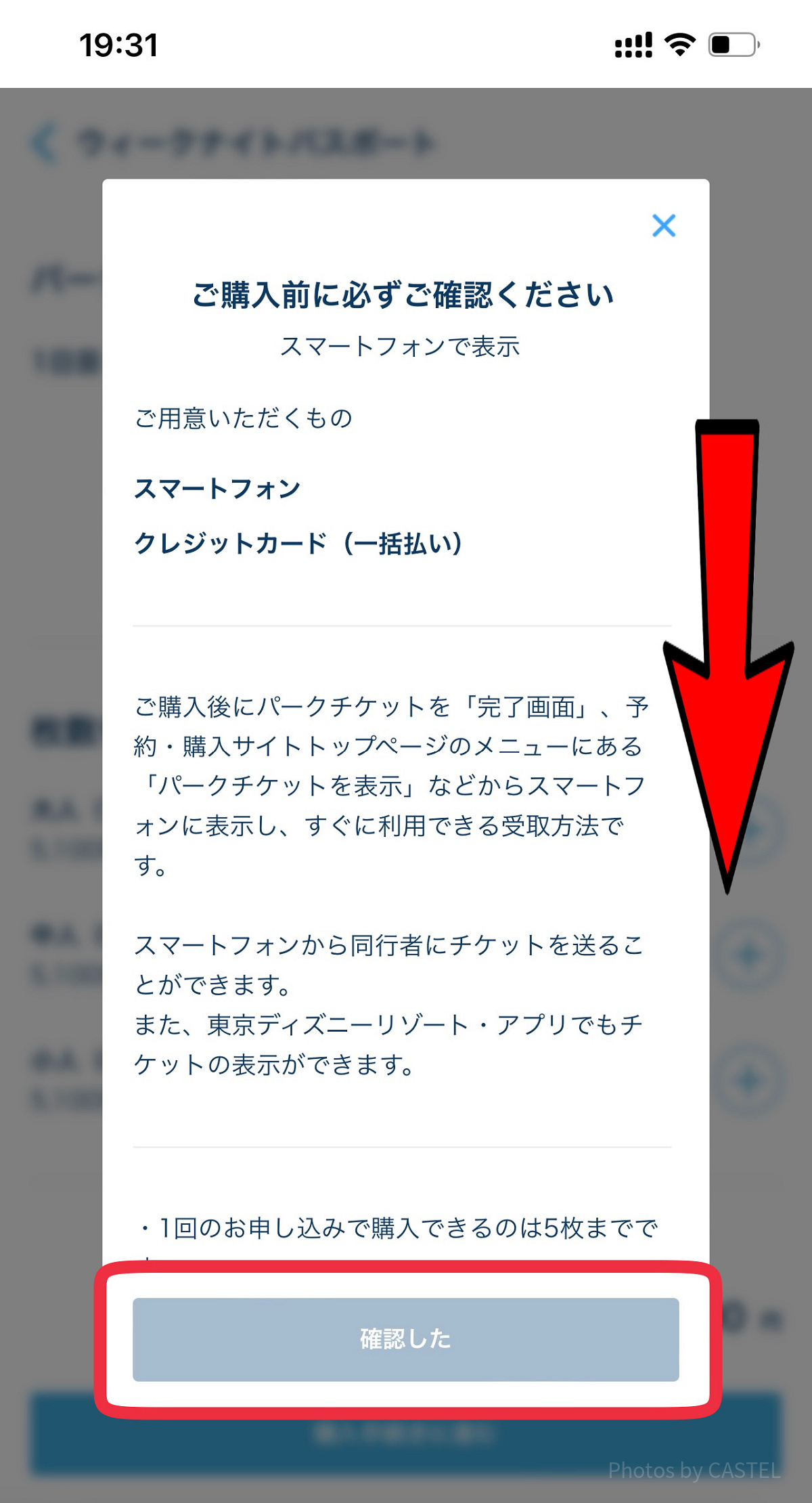 購入手順⑤下にスクロールして「確認した」をタップ