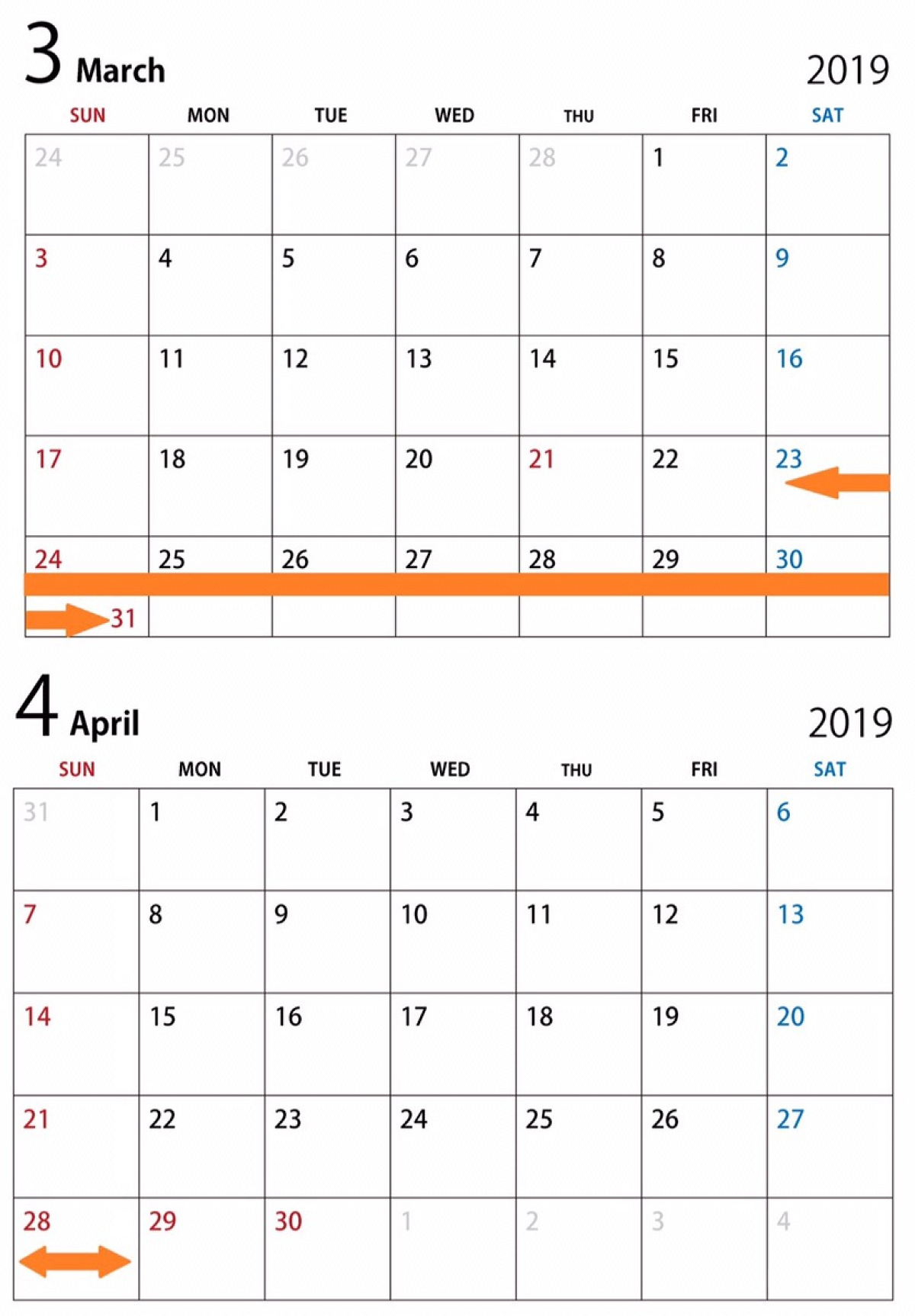 【USJ年間パスライト】2019年3-4月除外日カレンダー