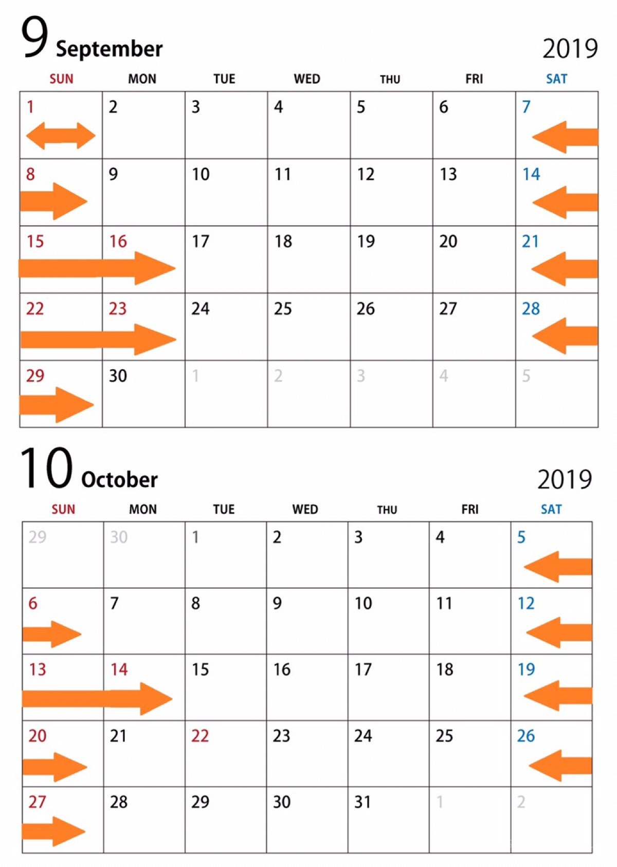 【USJ年間パスライト】2019年9-10月除外日カレンダー