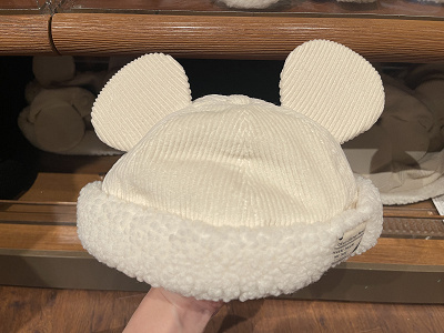 コーデュロイ&ボア耳付きキャップ（白）