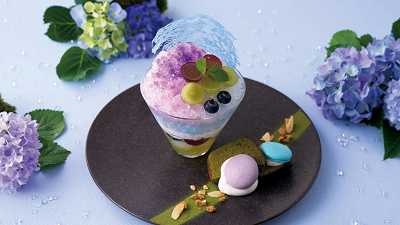紫陽花 ～葡萄と柚子の和氷菓 焼き菓子添え～