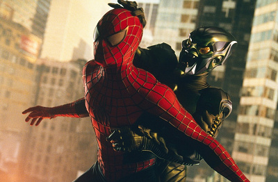 映画『スパイダーマン』／戦うスパイダーマンとグリーン・ゴブリン