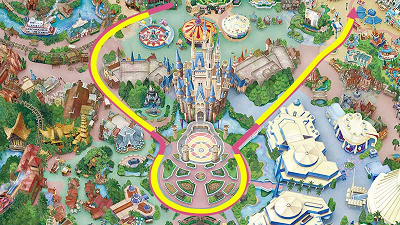 パレードルート（黄色がフロート停止位置）