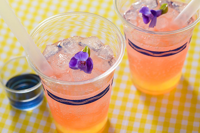 スパークリングカクテル(パッションフルーツリキュール&バタフライピーシロップ)