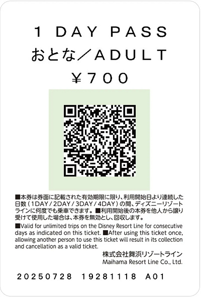 二次元対応のフリーきっぷ（裏面）