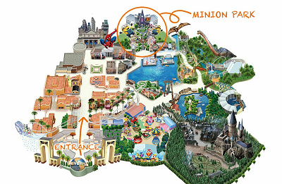 ミニオン・パークへ行くためのUSJ園内図