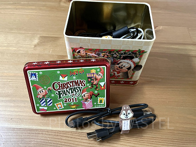 ディズニーお菓子缶活用法⑥：充電コード入れ
