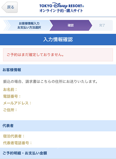入力情報の確認