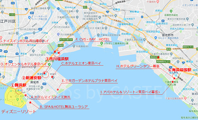 ディズニー近郊マップ(Google Mapより引用)