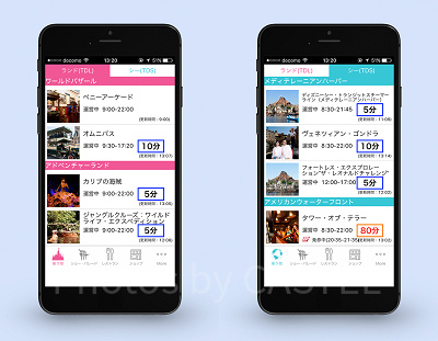 ディズニーランド（TDL）＆ディズニーシー（TDS）アトラクション待ち時間※見やすいように並列表記になっていますが通常はランドかシーのみ表記です。