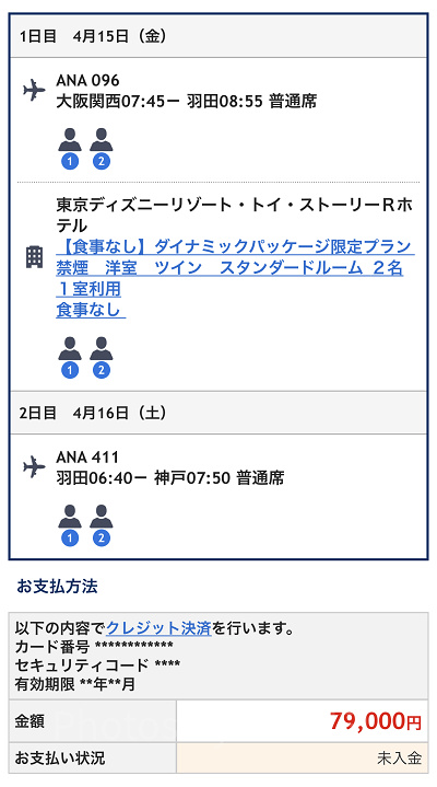 申込内容の最終確認（ANA）