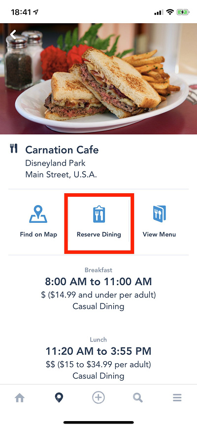 予約したいレストランの詳細ページから、「予約」の項目をタップ