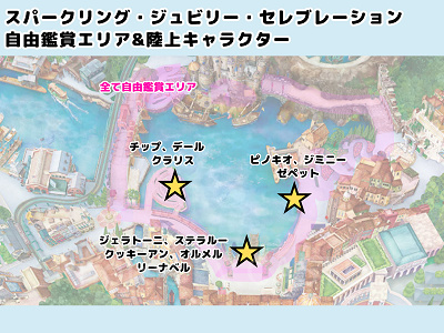 陸上演出のある場所・登場キャラクターマップ