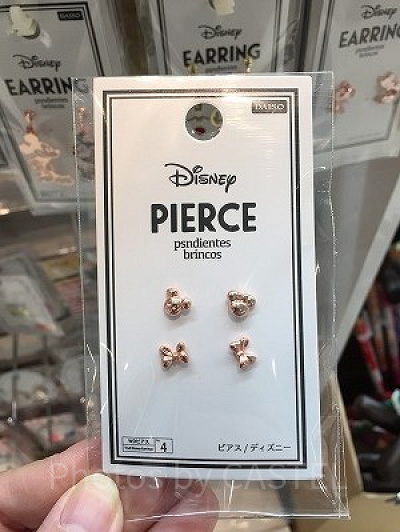 ミッキーシェイプ&リボンピアス(ピンク)