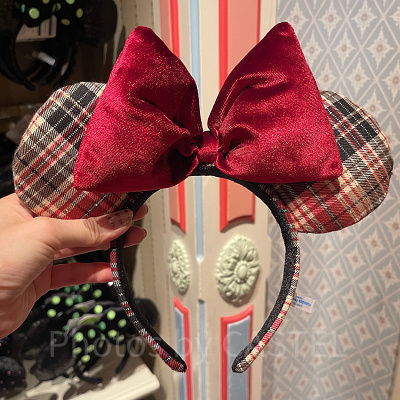 ミニーリボンチェック柄カチューシャ（赤）