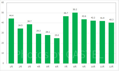 スティッチ・エンカウンターの月別平均待ち時間