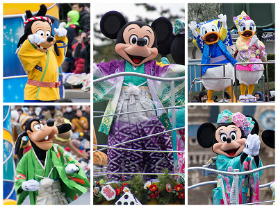 お正月の和装姿のディズニーキャラクター