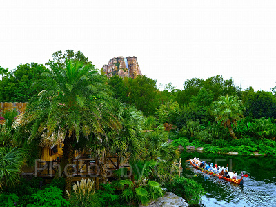 上海ディズニー：トレジャーコーブエリアから撮影したアドベンチャーアイルの風景