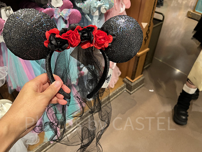 上海ディズニーカチューシャ:ベール付バラ柄ミニーカチューシャ