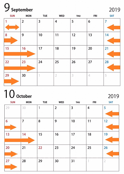 【USJ年間パスライト】2019年9-10月除外日カレンダー