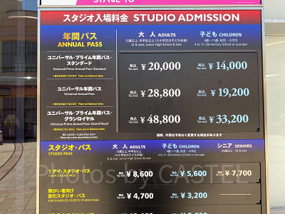 USJのチケット価格表