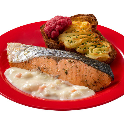 サーモンのオーブン焼き、シーフードクリームソース