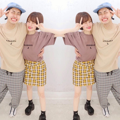 チェック×ベージュのカップルコーデ