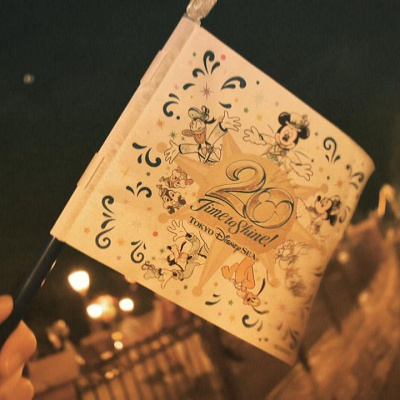 ディズニーシー20周年記念フラッグと夜景