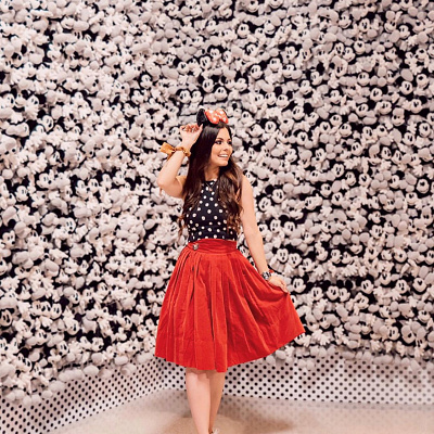 ドット×レッドコーデ