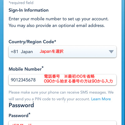 アカウントの個人情報を入力する
