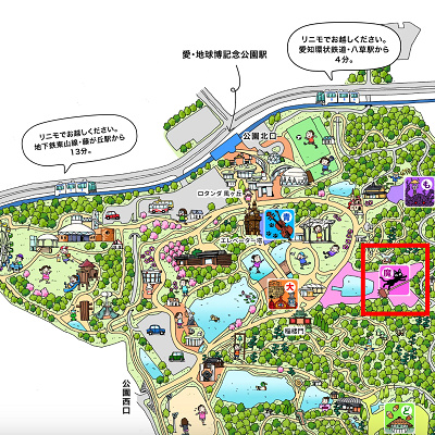 ジブリパークのマップ（赤枠で囲まれているのが魔女の谷エリア）