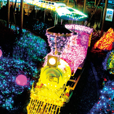 ひらかたパークのアトラクションもライトアップ