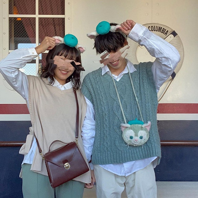 ニットベスト×ミントグリーンのリンクコーデ