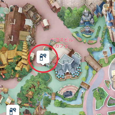 ウエスタンランド（ペコスビルカフェ付近）の自動販売機の場所