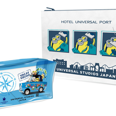 ミニオンルーム宿泊特典「アメニティポーチ」と「ランドリーメッシュポーチ」