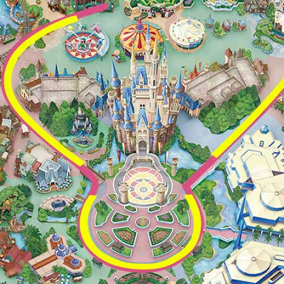 パレードルート（黄色がフロート停止位置）