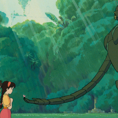 シータ、パズーと戯れるロボット兵