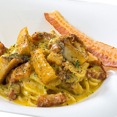 スパゲッティ・カルボナーラ(キノコ入り)