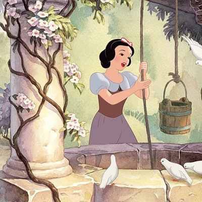 お城で働いていた際に身に白雪姫が着けていたリボンの色は？