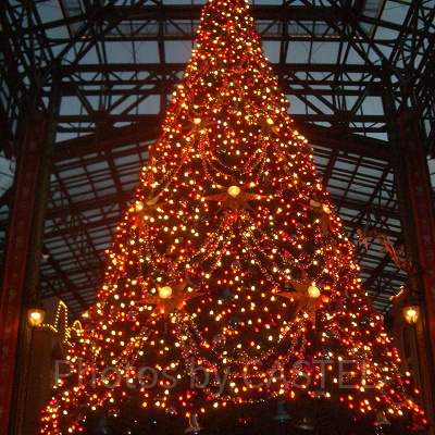 ワールドバザールの天井にまで届きそうなクリスマスツリー