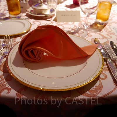 食事体験で出されていたナプキン。プランによっていろいろな形が